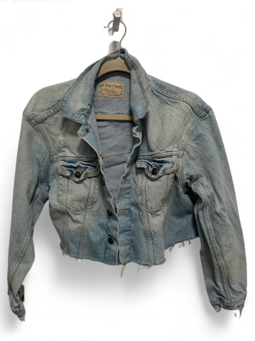 We the Free Amelia Light Wash Distressed Cropped Denim Slouchy Trucker Jacket